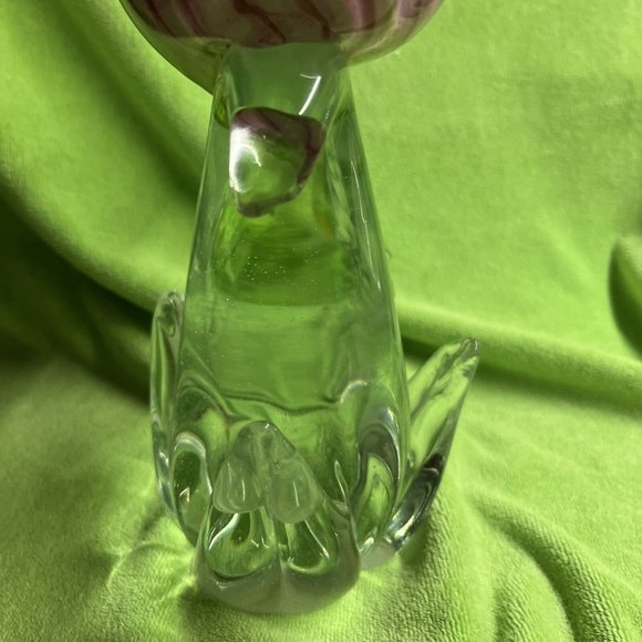 OLLIERV Diamond Star Art Glass Heavy Toucan Pink Green With Clear Beak 12” Tall - Picture 9 of 10